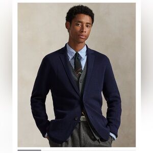 Ralph Lauren Polo Washable 100% Merino Wool Navy Blue Cardigan Blazer